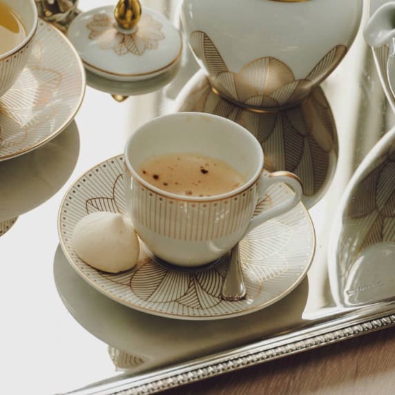 2 Porcelain Coffee Cup and Saucers Gold Finish Malmaison Impériale